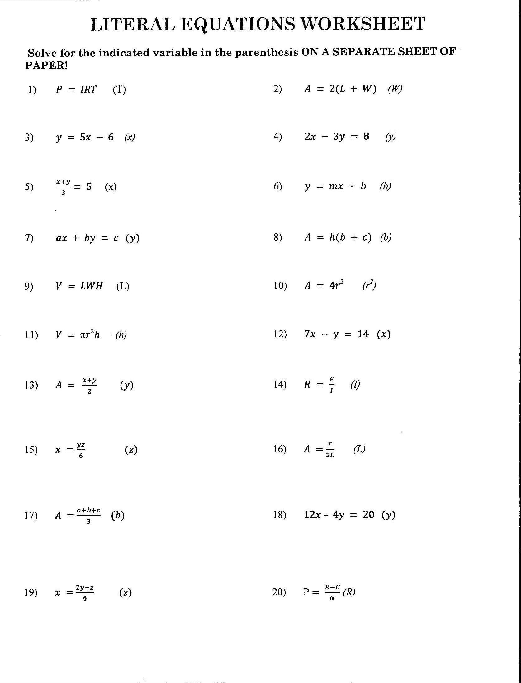 Solving Systems Of Equations Worksheet Answer Key Algebra 2 : Solving