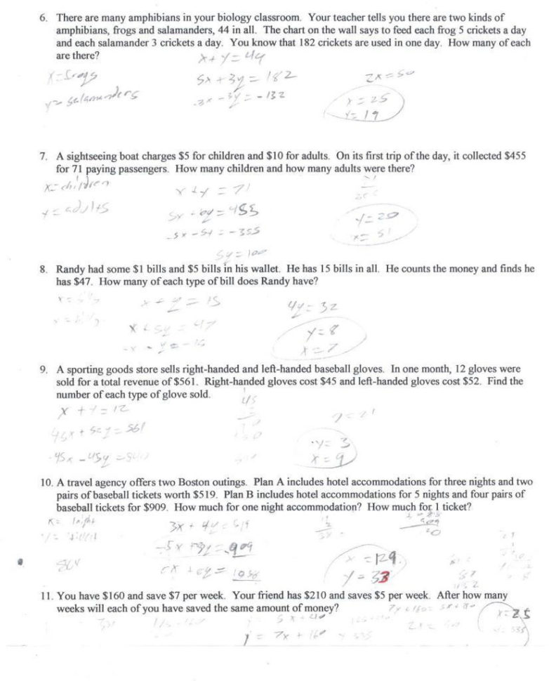 solving linear systems word problems