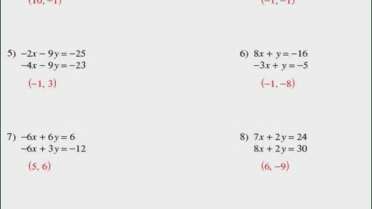 Solving Systems Of Equations By Elimination Worksheet Answers