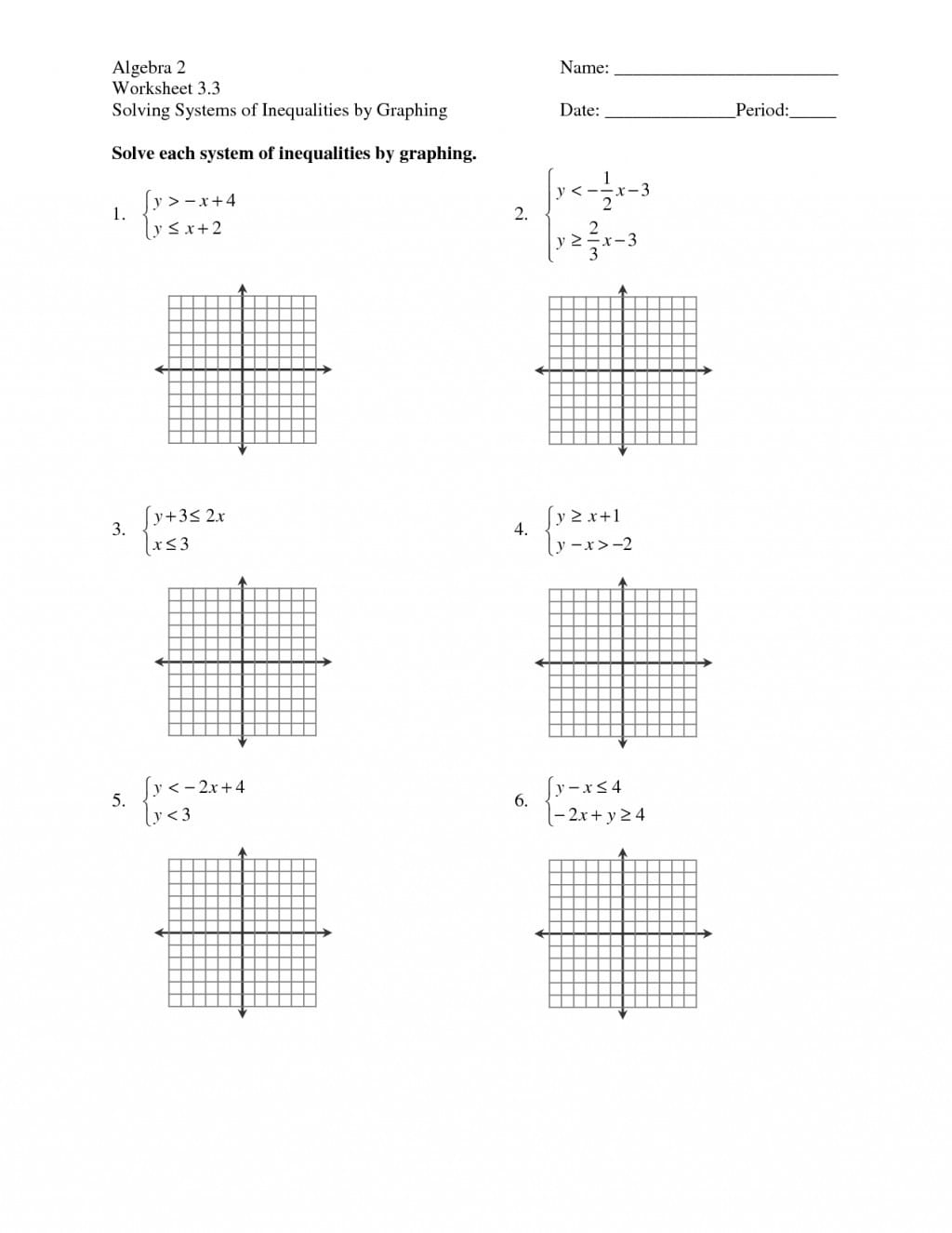 Solving Systems Of Equationsgraphing Worksheet Algebra 2
