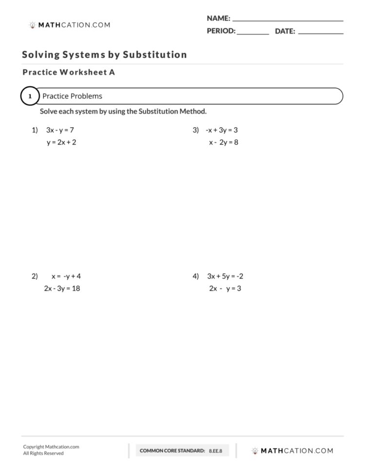 Solving Systems Of Equationssubstitution  Mathcation