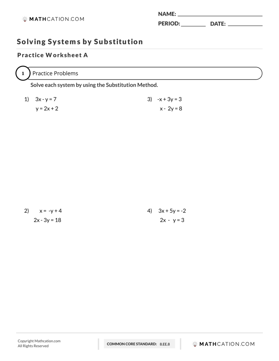 Solving Systems Of Equationssubstitution  Mathcation