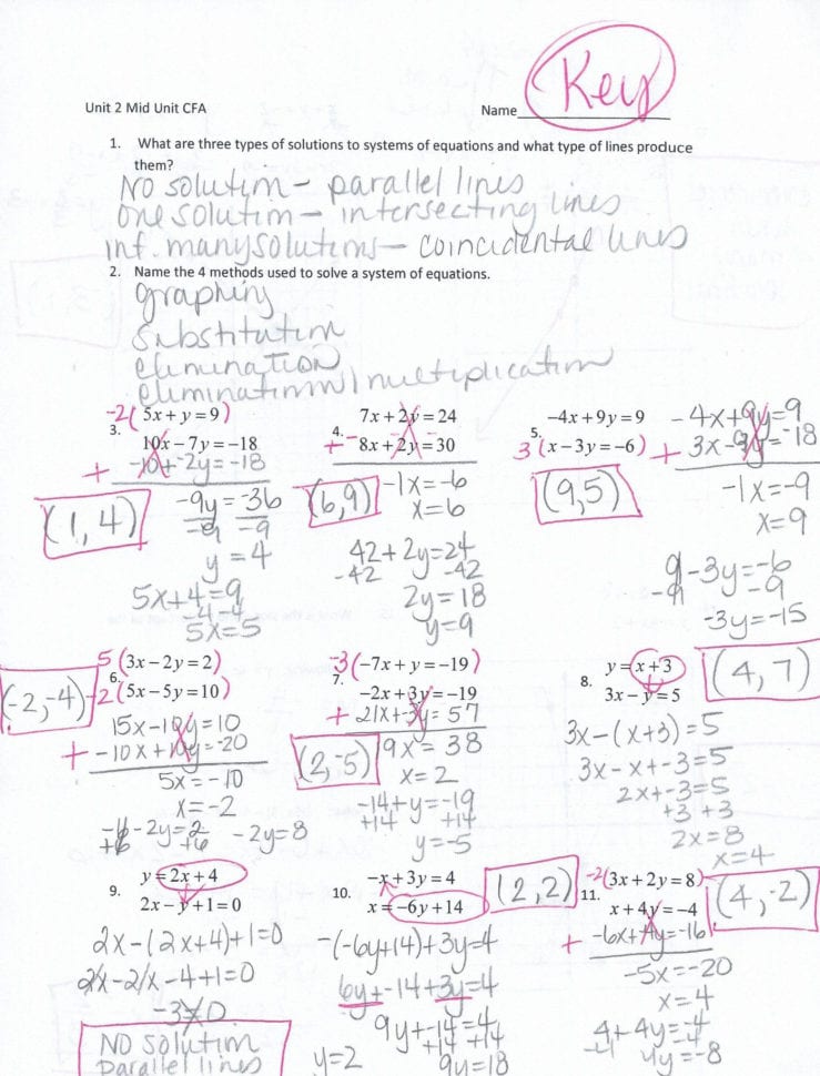 Solving Systems Of Equationssubstitution Worksheet