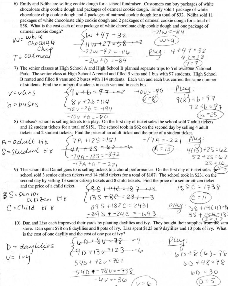 Solving Systems Of Equationssubstitution Worksheet Pdf