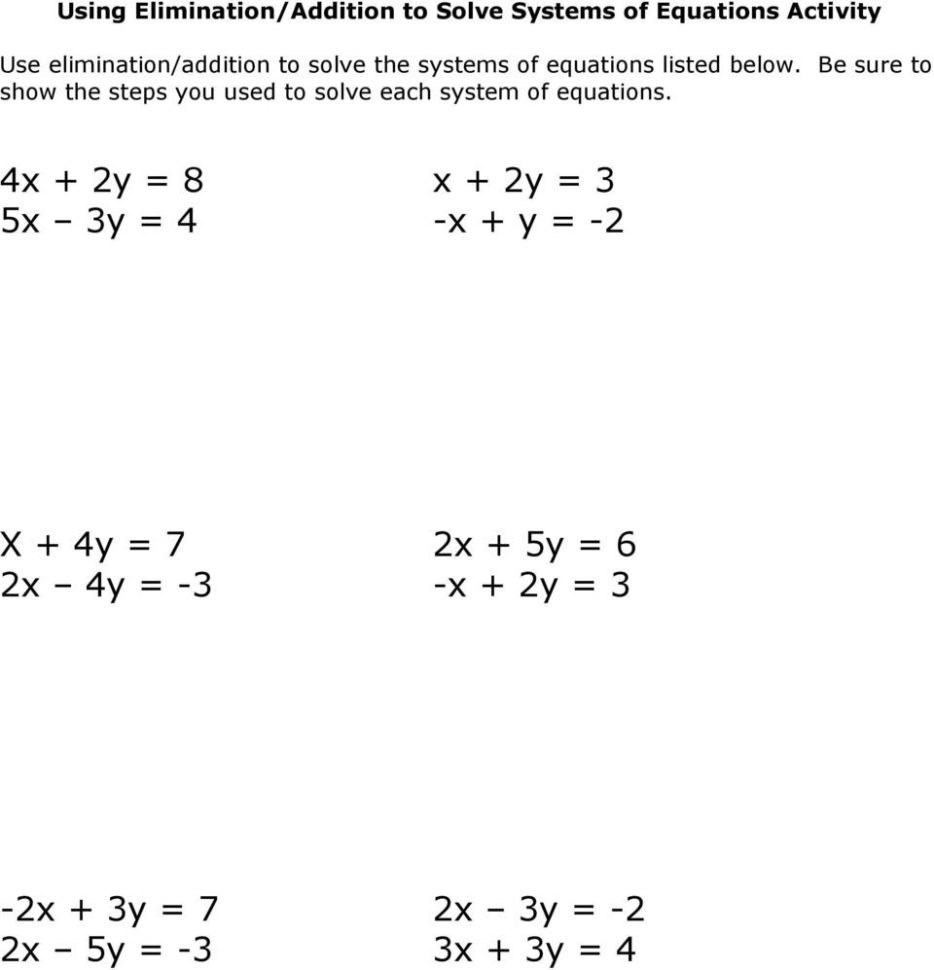 Linear Equations Worksheet Pdf Regarding Systems Of Equations Worksheet Pdf