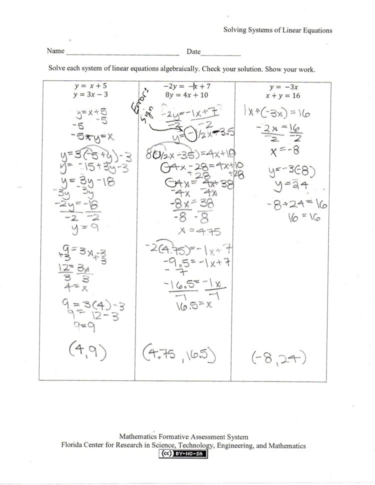 Solving Systems Of Linear Equations Students Are Asked To Solve