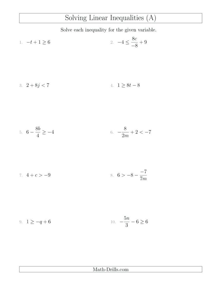 Solving Systems Of Linear Inequalities Worksheet Answers