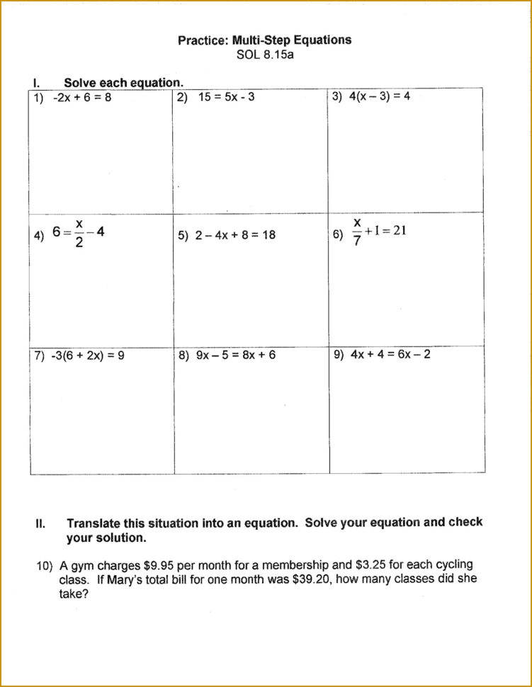 Solving Two Step Equations Worksheet Doc  Free Worksheets