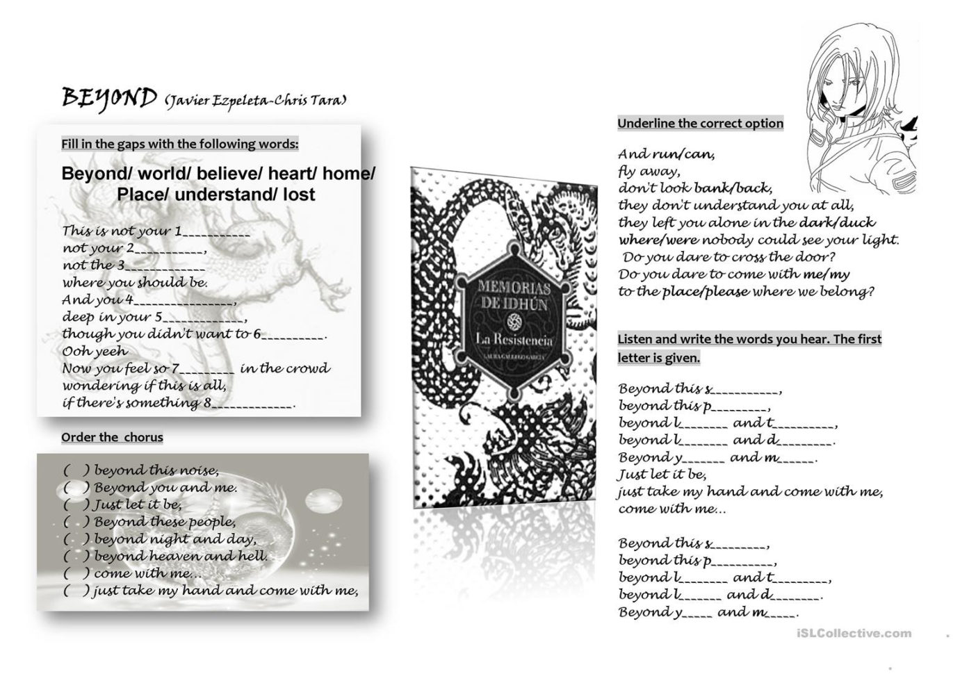 Song Beyond Jezpeleta  Chris Tara Worksheet  Free Esl