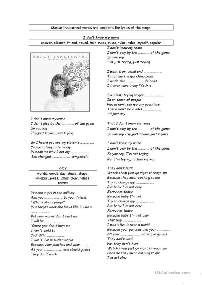 Songs  Antibullying  English Esl Worksheets