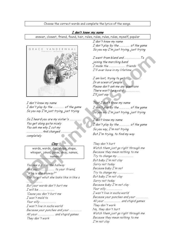 Songs  Antibullying  Esl Worksheetknds