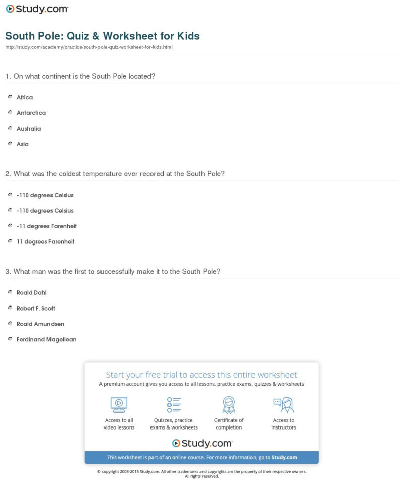 South Pole Quiz  Worksheet For Kids  Study