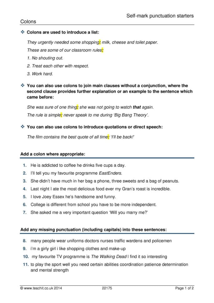 Spag Punctuation Collection  Teachit English