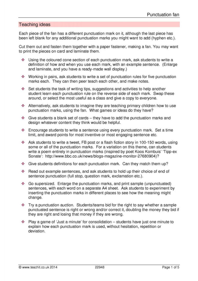 Spag Punctuation Collection  Teachit English