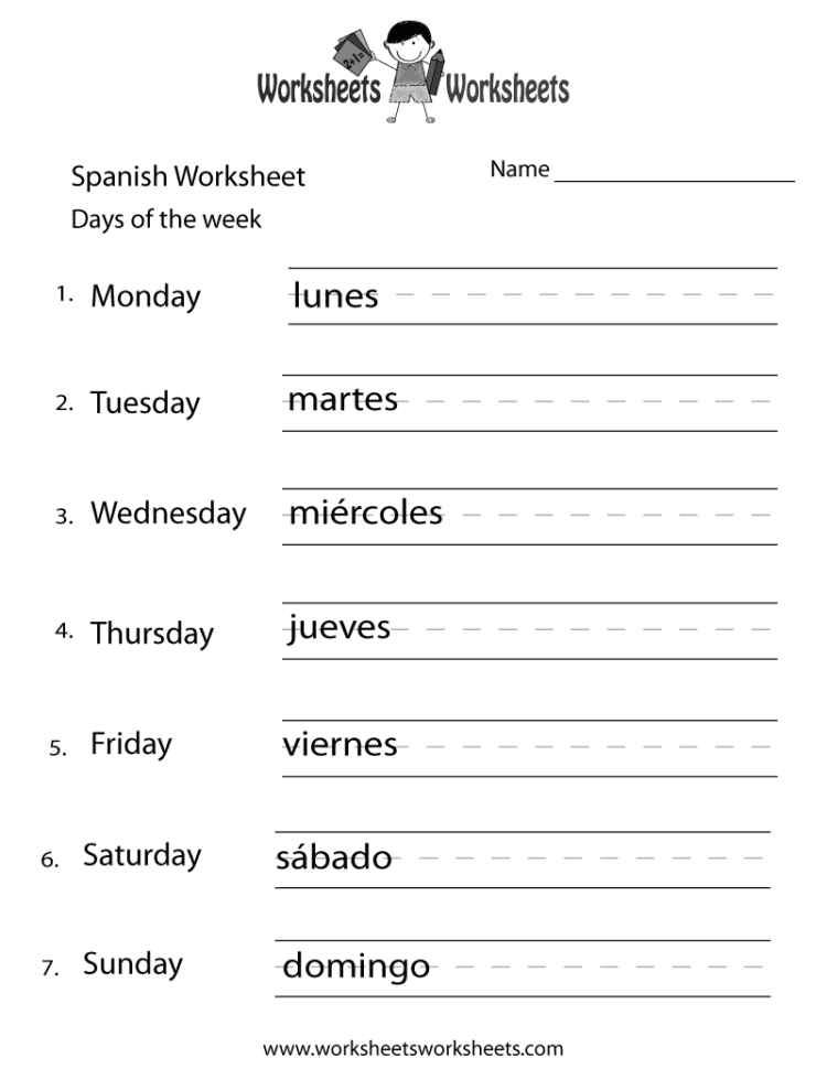 Spanish Days Of The Week Worksheet  Free Printable