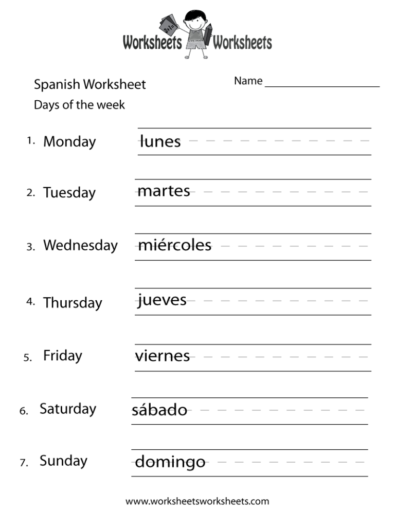 Spanish Days Of The Week Worksheet Pdf — db-excel.com
