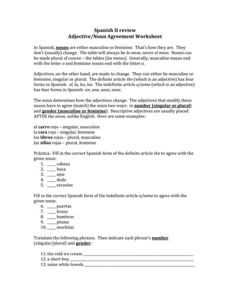 spanish-ii-review-adjectivenoun-agreement-worksheet-db-excel