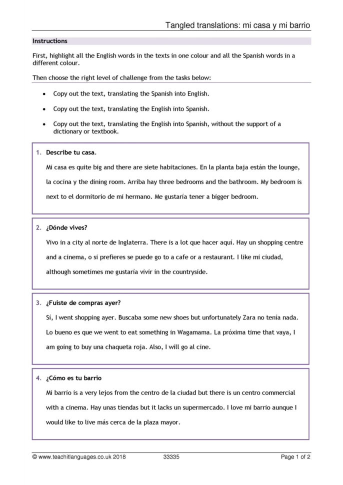 Live Worksheets Answer Key Spanish