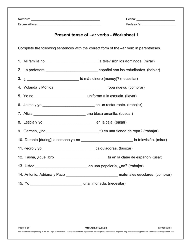 Spanish Present Subjunctive Worksheet Pdf