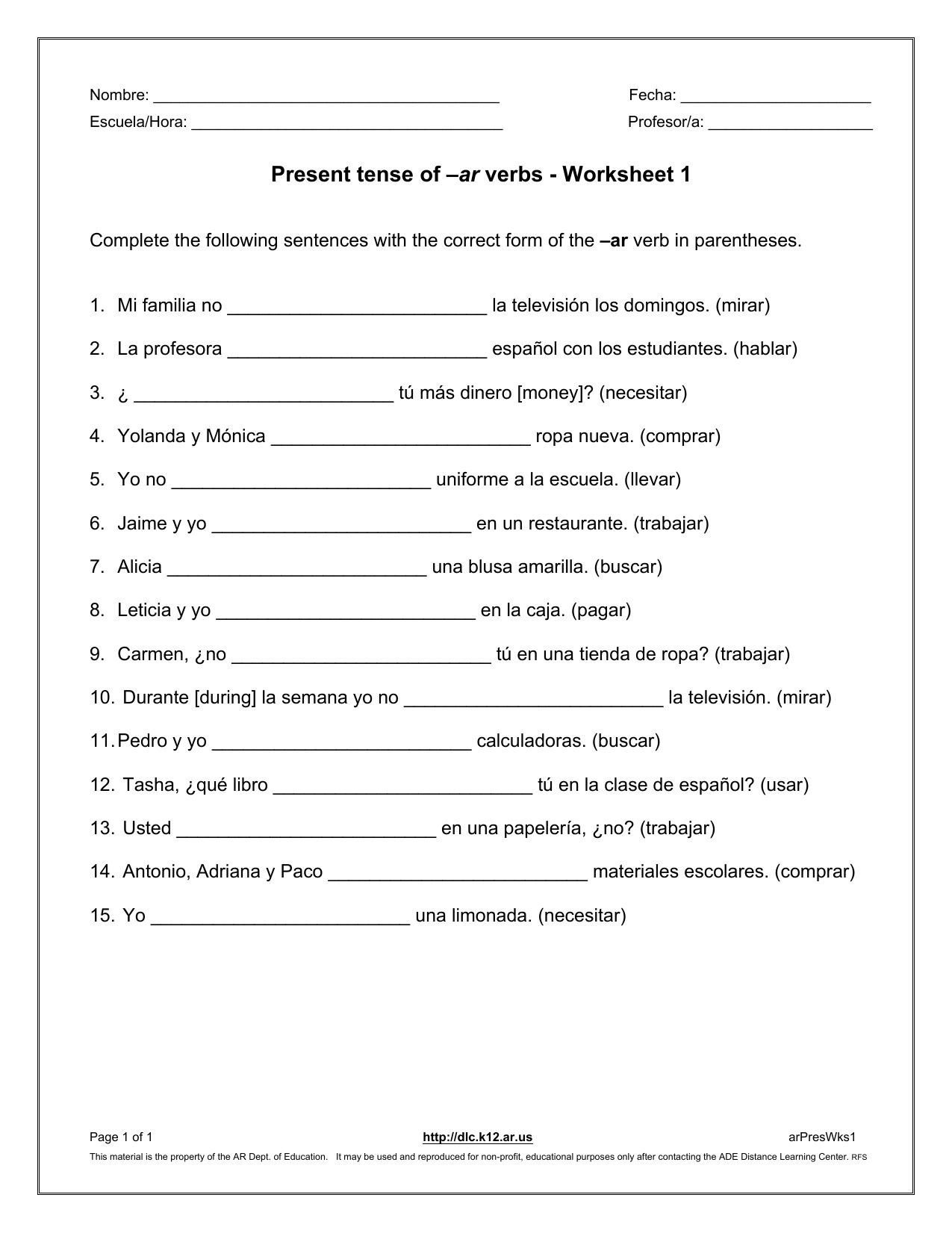Spanish Present Subjunctive Worksheet Pdf Db excel