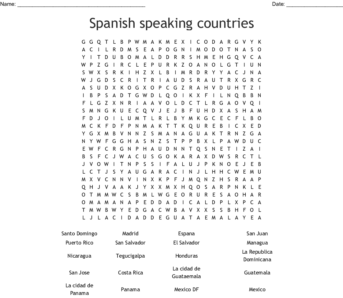 Spanish Speaking Countries Word Search Word Db excel