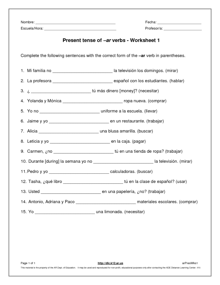 Spanish Verb Conjugation Practice Worksheets Db Excel Com