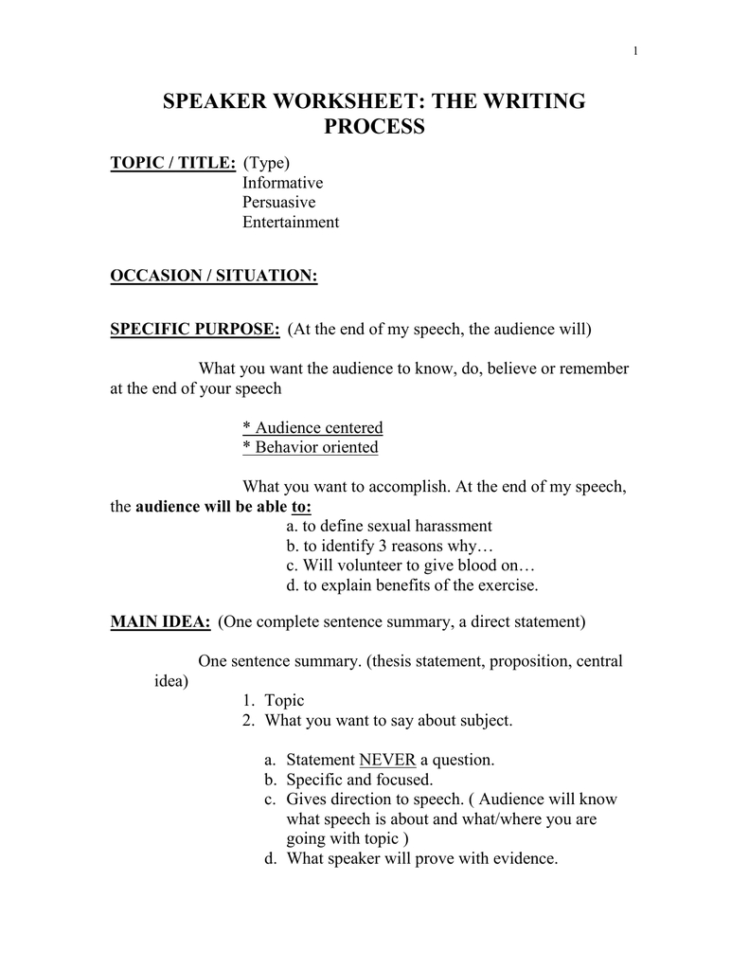 Speaker Worksheet Writing