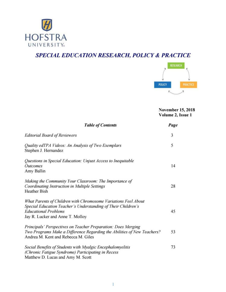 Special Education Research Policy  Practice  2018