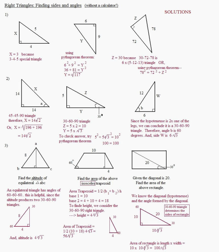 Special Right Triangles Worksheet Answer Key With Work Db excel