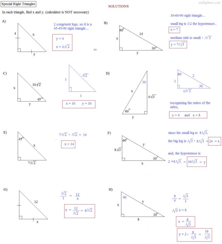Special Right Triangles Worksheet Pdf — db-excel.com
