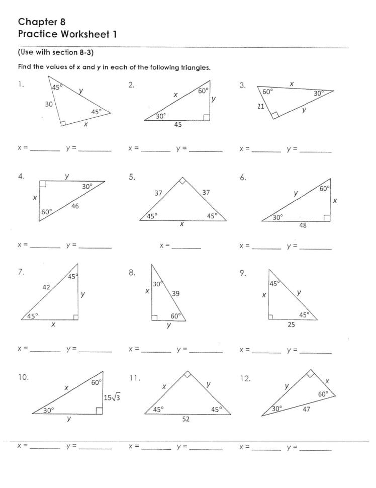 Special Right Triangles Worksheet Answe Similar Right