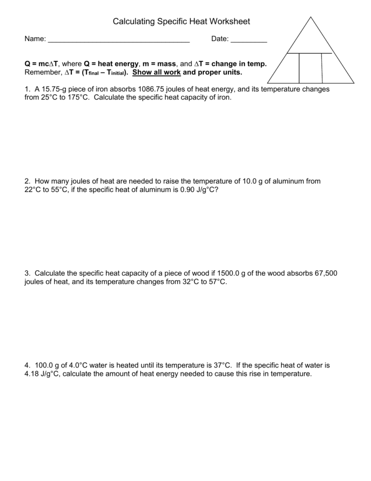 Specific Heat Worksheet