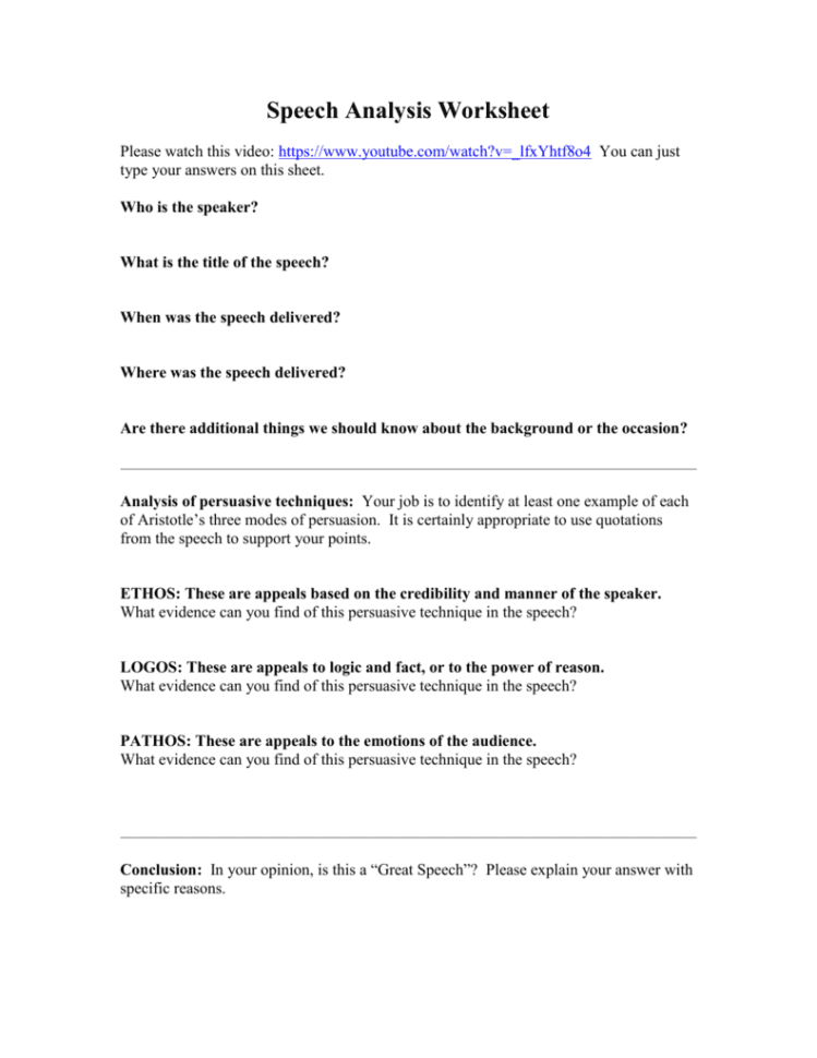 Speech Analysis Worksheet