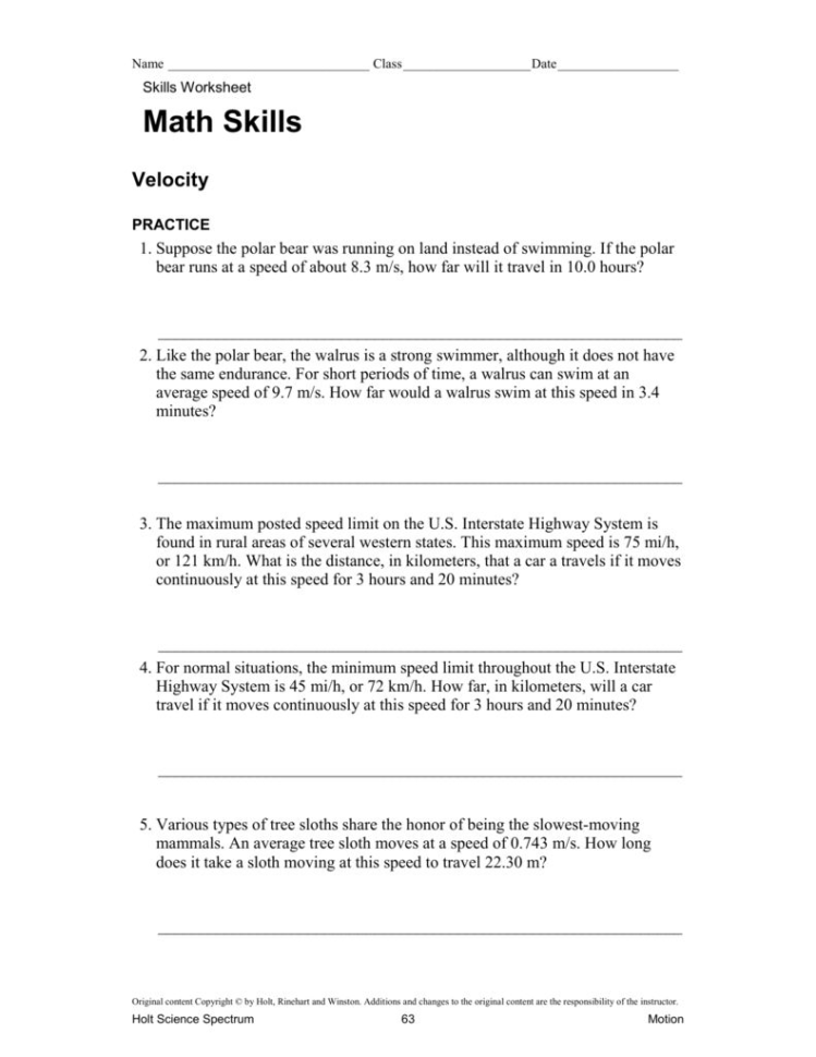 Speed And Velocity Practice Problems Worksheet Answers