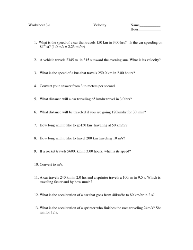 Speed And Velocity Worksheet  Free Worksheets Library