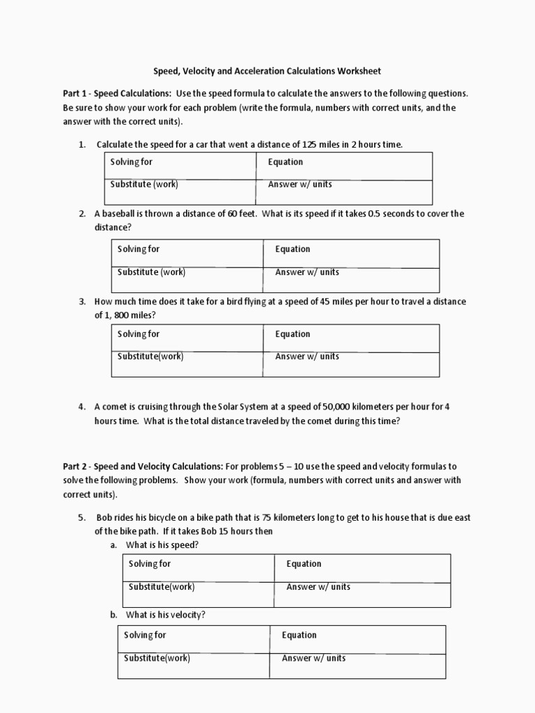 Speed And Velocity Worksheet With Answers Pdf 14 Secrets Db excel