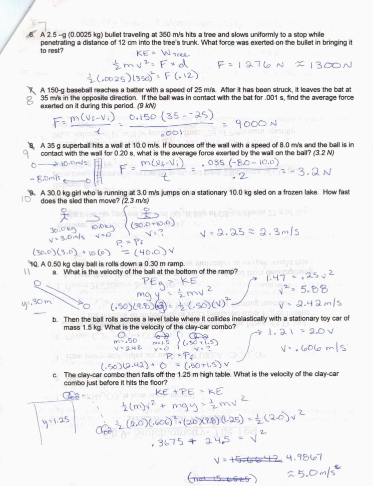 Velocity Worksheet With Answers