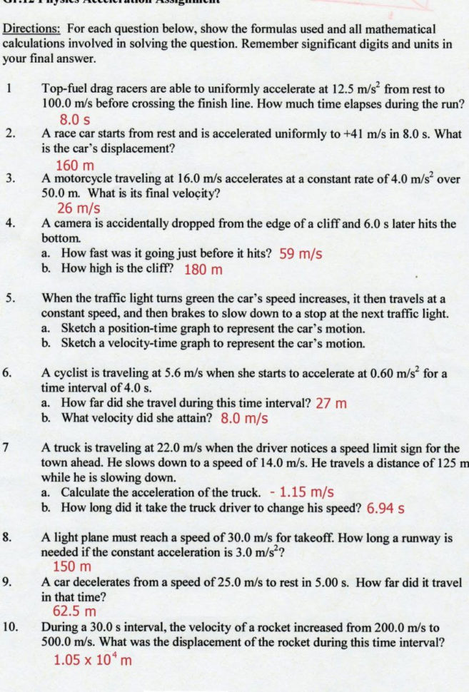 Speed Problem Worksheet Answers