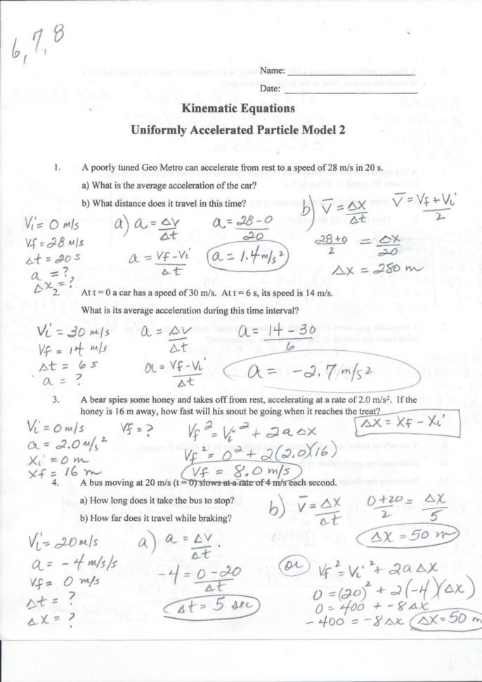 Speed Velocity And Acceleration Calculations Worksheet