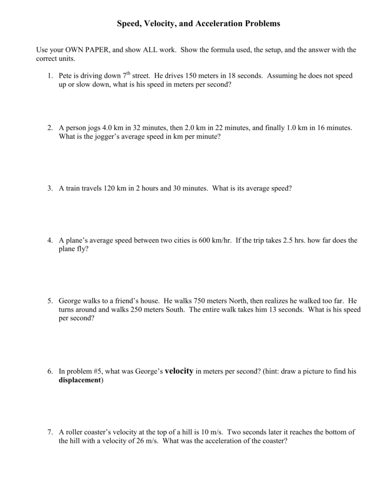 Speed Velocity And Acceleration Worksheet Answer Key Db excel