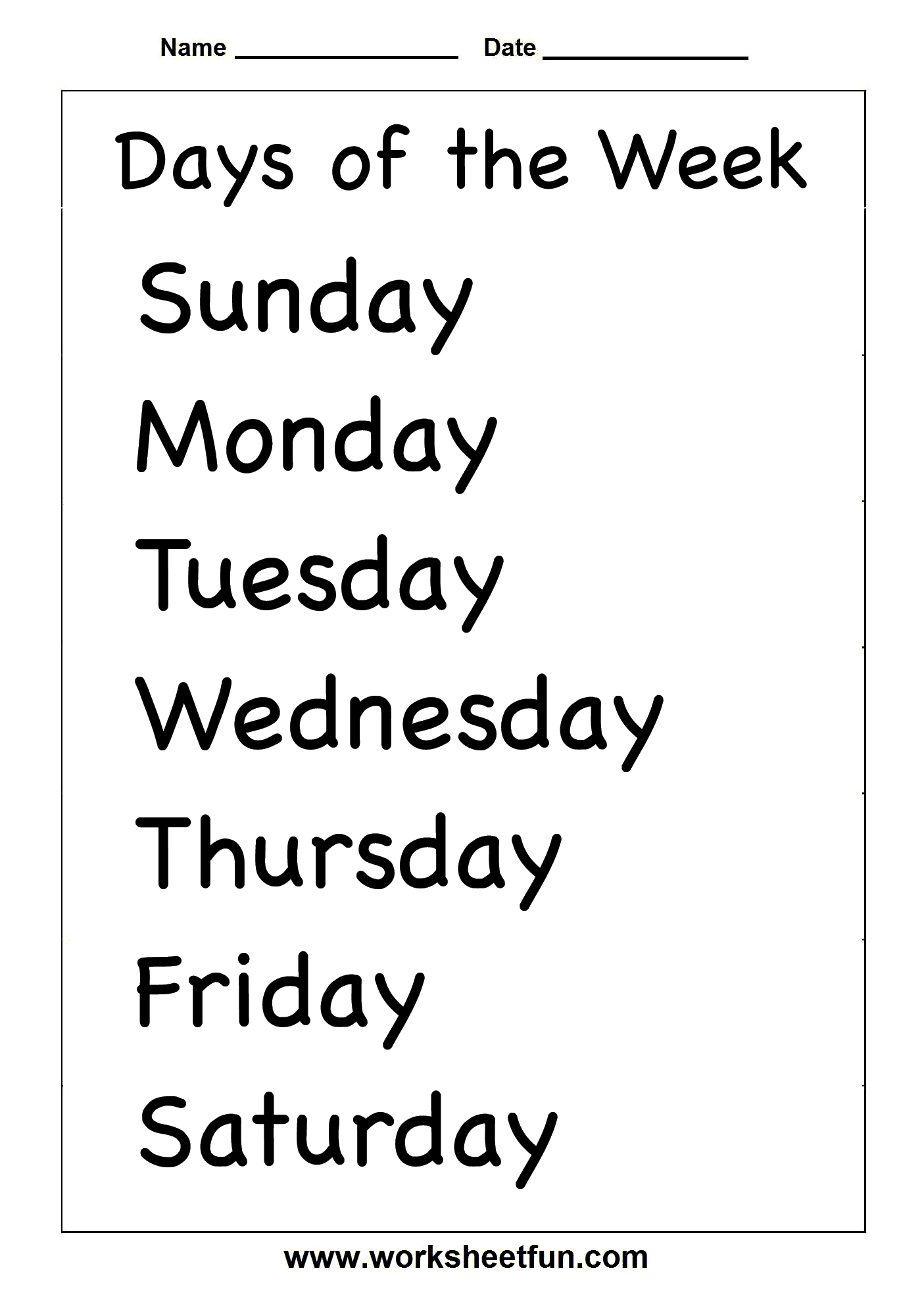 Spelling – Days Of The Week  Free Printable Worksheets