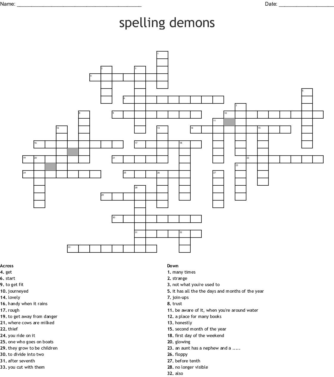 Spelling Demons Crossword  Word