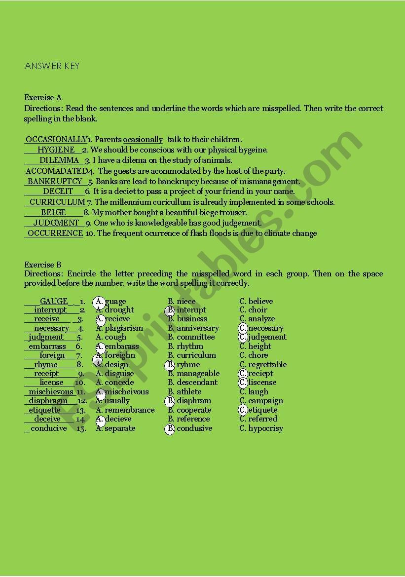 Spelling Demons115 Of The Commonly Misspelled Words  Esl