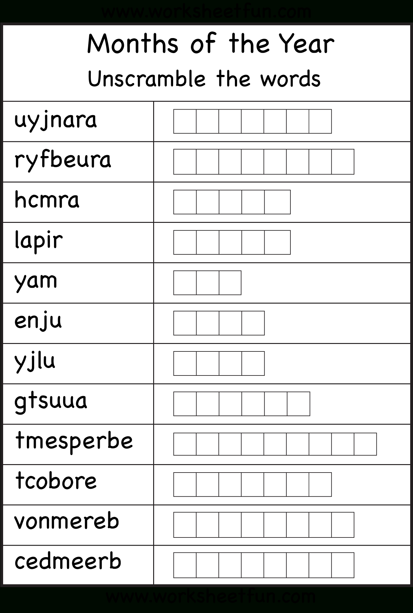 Spelling – Months Of The Year  Free Printable Worksheets