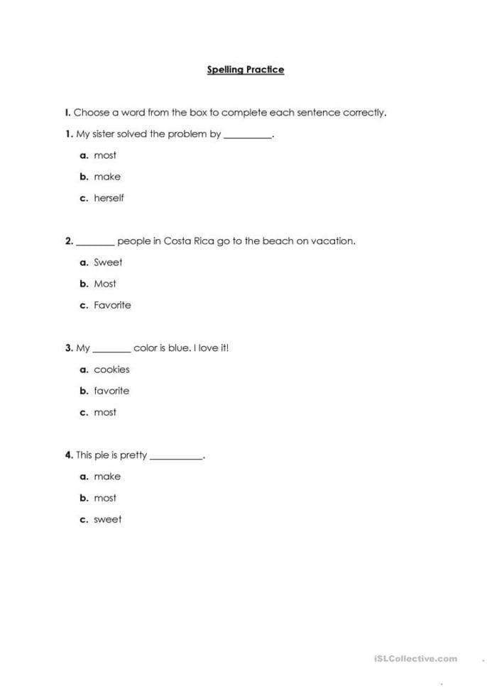 Spelling Practice  English Esl Worksheets