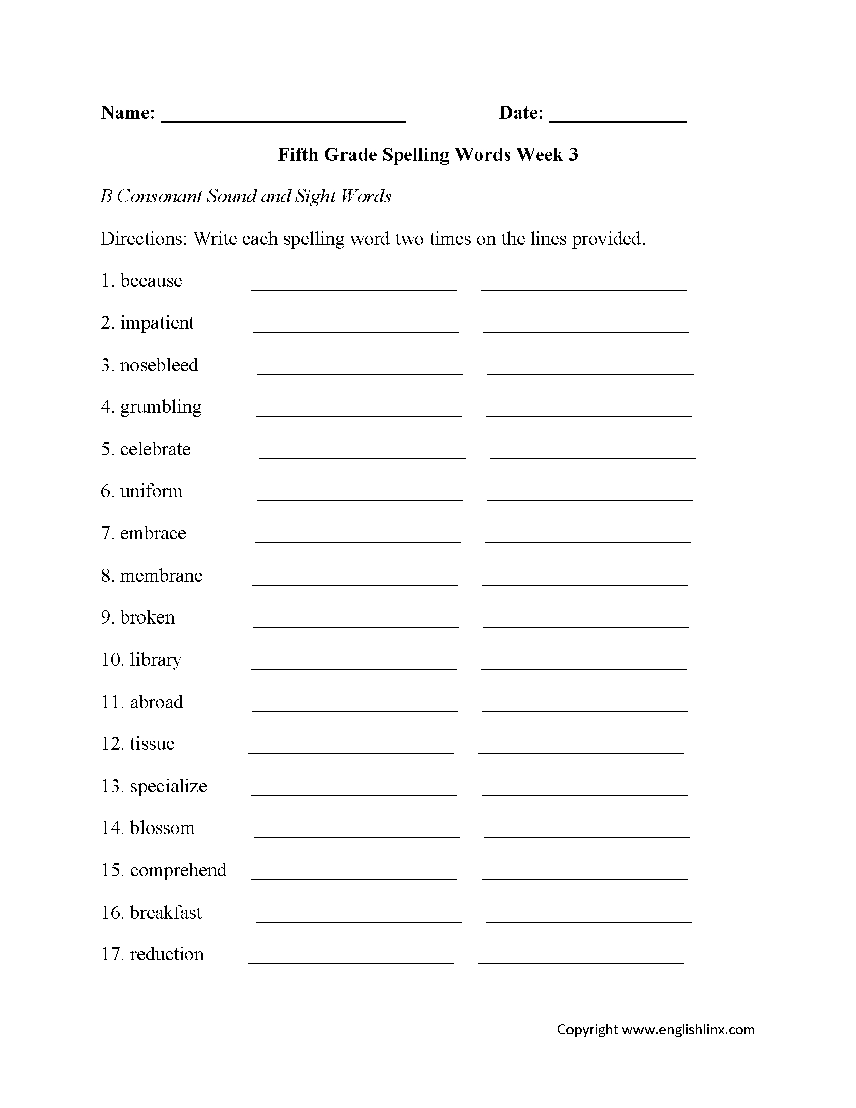 Spelling Worksheets Fifth Grade Spelling Worksheets — db-excel.com