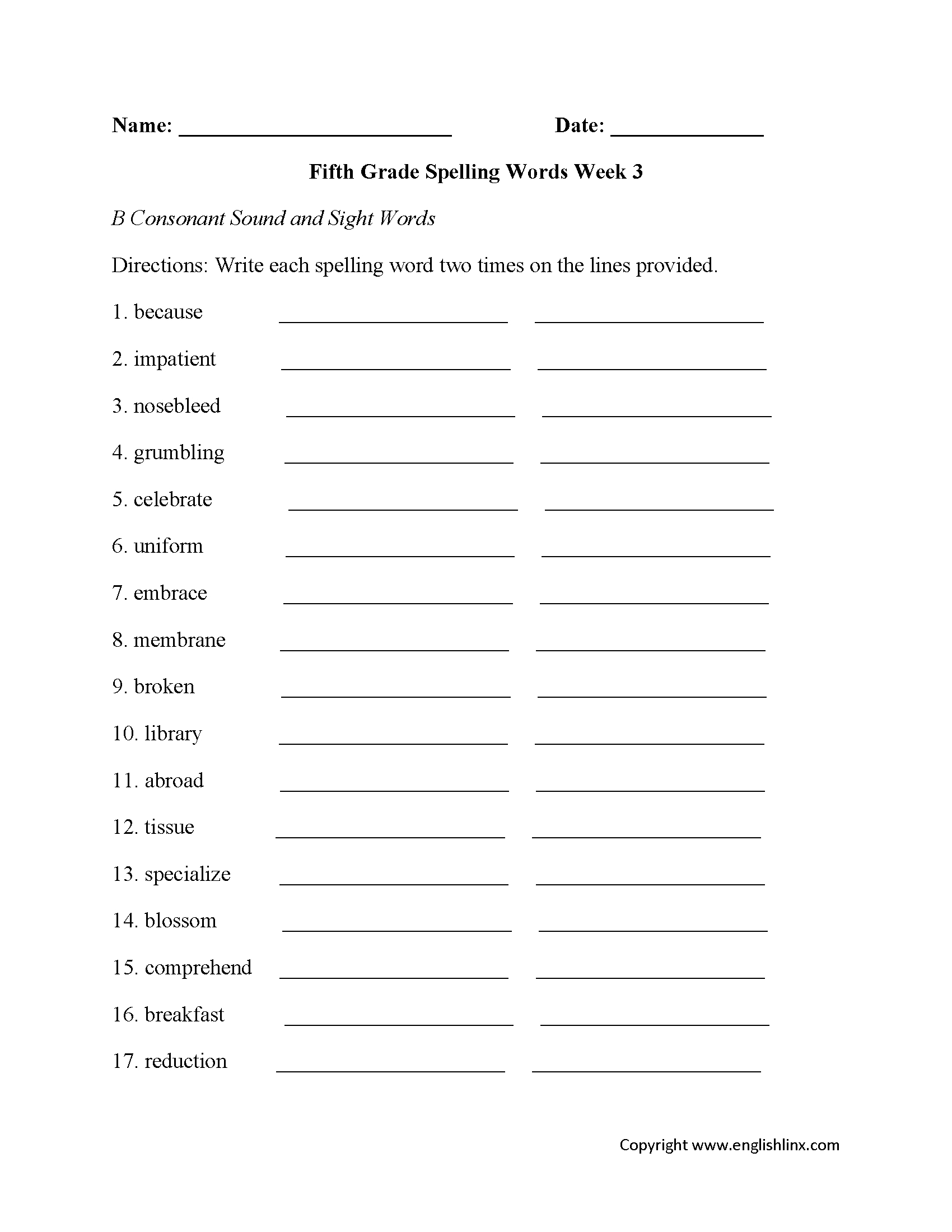 Spelling Worksheets Fifth Grade Spelling Worksheets Db excel