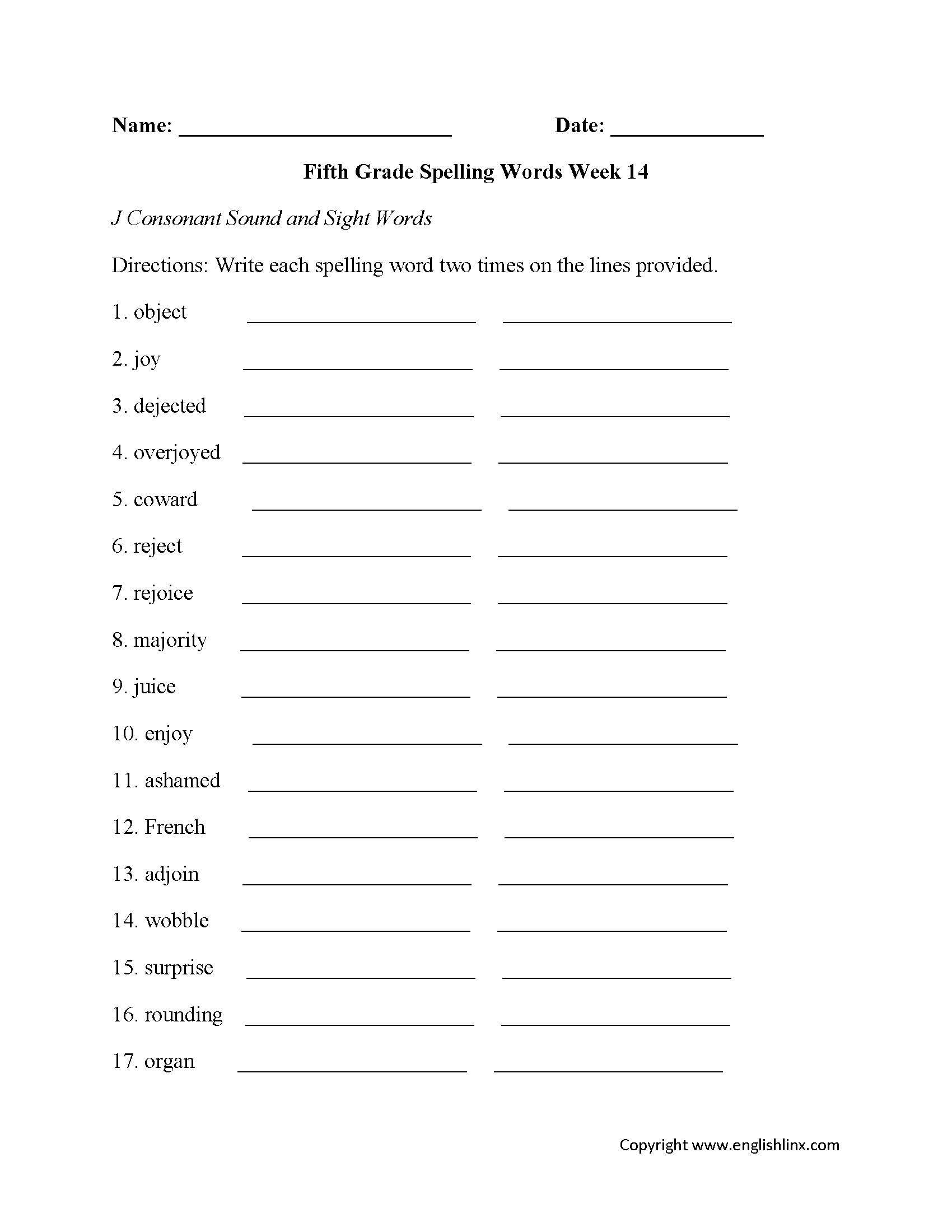 Spelling Worksheets  Fifth Grade Spelling Worksheets