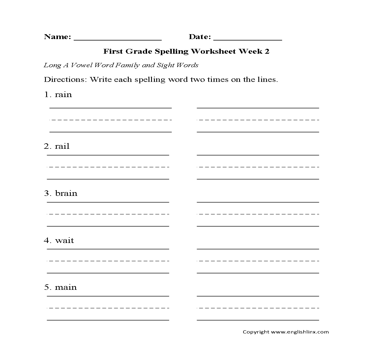 Spelling Worksheets  Ft Grade Spelling Worksheets
