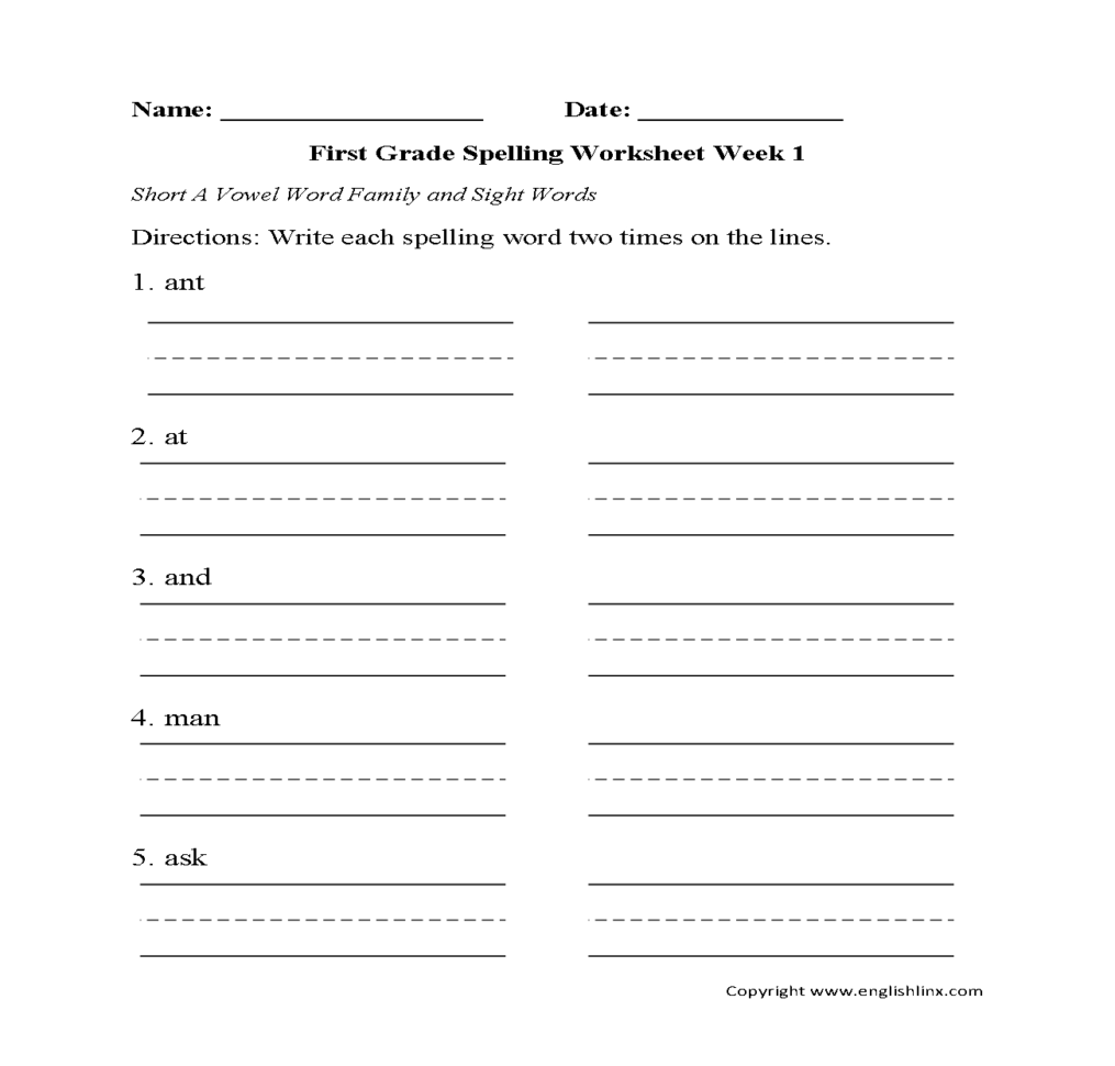 Spelling Worksheets  Ft Grade Spelling Worksheets